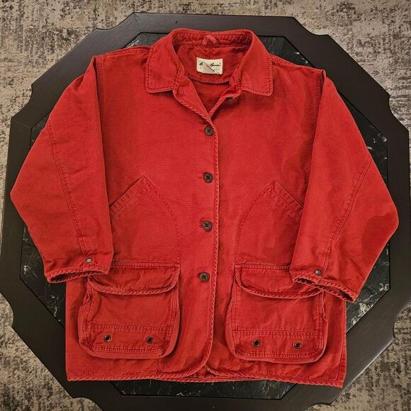 Eddie Bauer Vintage 90's Faded Canvas Field Chore Barn Jacket Red Workwear - Picture 1 of 8